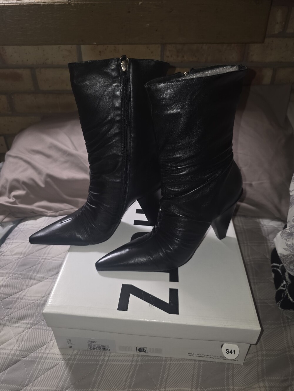 Schultz Black Pointed Toe Slouch Mid-Calf Heeled Boots